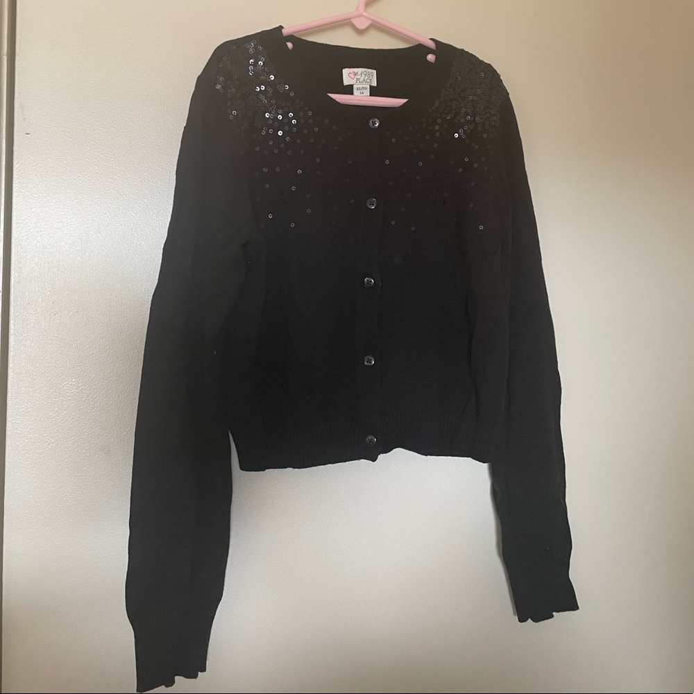 Children’s place sequined black cardigan size XL (14)